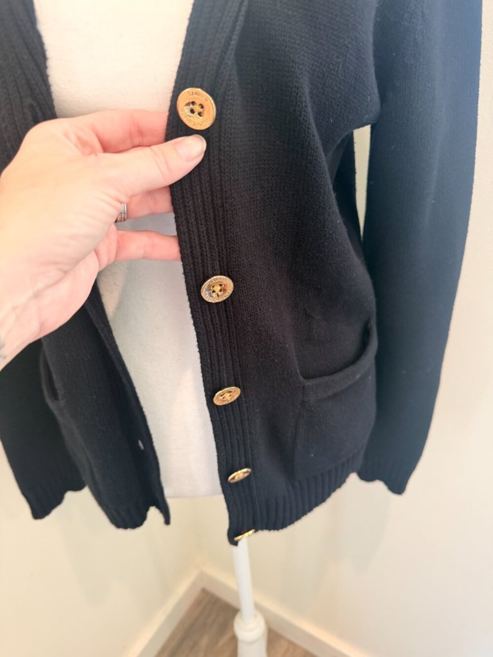 Lauren Ralph Lauren Black Knit Shawl Collar Cardigan Button Front Sweater M